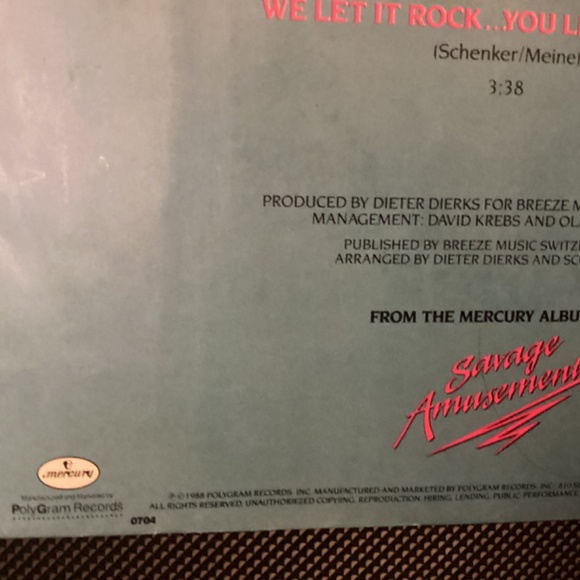 7” SCORPIONS 45 RPM Single Vinyl Rhythm of Love We Let It Rock…You Let It Roll - Picture 3 of 7